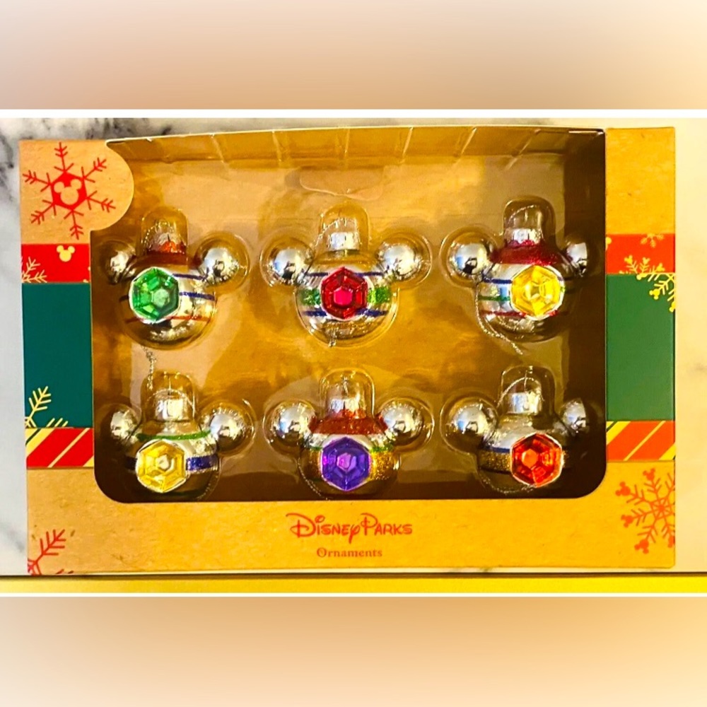 NWT Disney Parks Retro Glass Mickey Icon Ear Ornament Box Set of 6